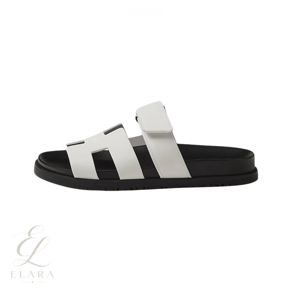 Hermès | Chypre White Leather Slides
