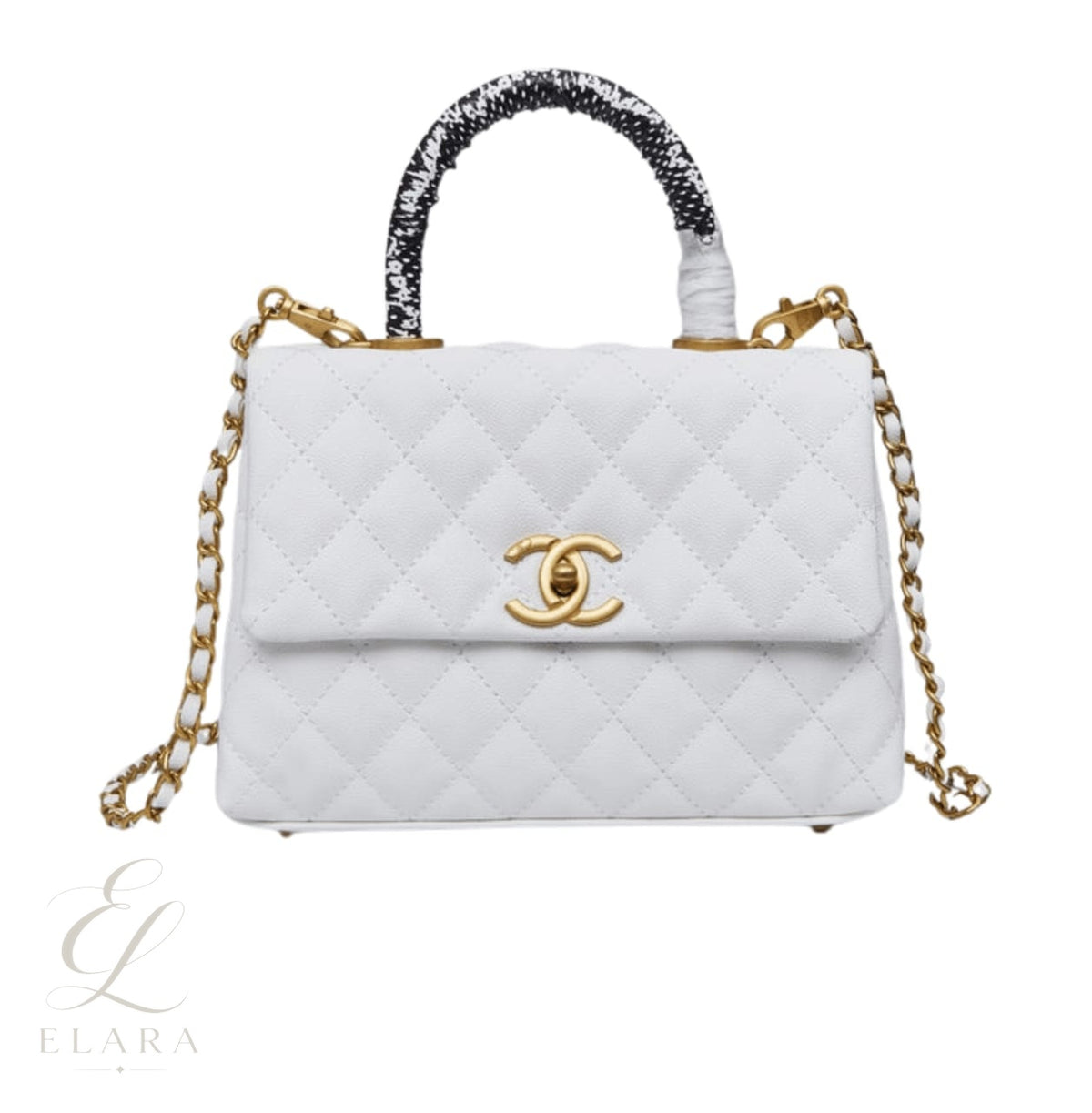 Chanel | Small Flap Top Handle Quilted Leather Bag – White – product image 1