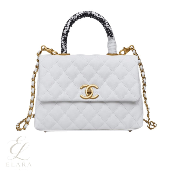 Chanel | Small Flap Top Handle Quilted Leather Bag – White