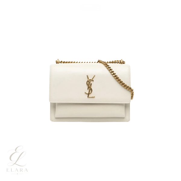Saint Laurent | Sunset Medium Shoulder White Calfskin Leather Bag