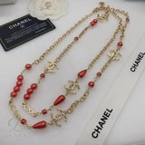 Chanel | Logo Red Resin Pearl Crystal Station Necklace – product image 3