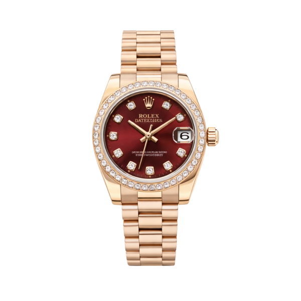 Rolex | Datejust Red Dial Diamond Bezel Watch