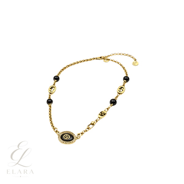 Gucci | GG Black Bead Chain Bracelet Gold