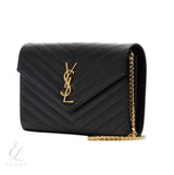 Saint Laurent | Cassandre Envelope Chain Crossbody Black Grain De Poudre Leather Bag – product image 2