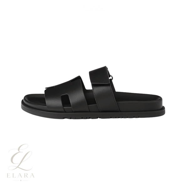Hermès | Chypre Black Calfskin Slides
