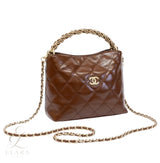 Chanel | Quilted Braided Handle Chain Hobo Brown Leather Bag – product image 3