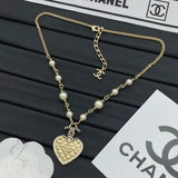 Chanel | Quilted Heart CC Logo Pearl Station Necklace – product image 5