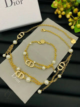 Dior | CD Pearl Layered Necklace Bracelet Set Gold – product image 4