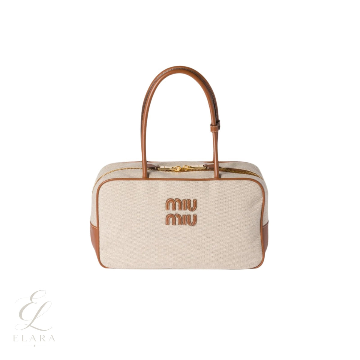 Miu Miu | Beau Canvas Leather Beige Bag – Grey – product image 1