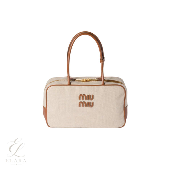 Miu Miu | Beau Canvas Leather Beige Bag – Grey