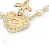 Chanel | Quilted Heart CC Logo Pearl Station Necklace – product image 3