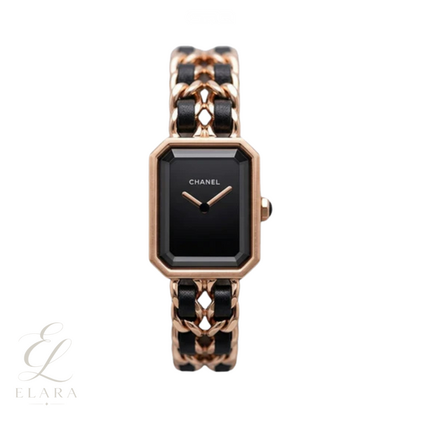 Chanel | Première Édition Rose Gold Black Leather Chain Watch