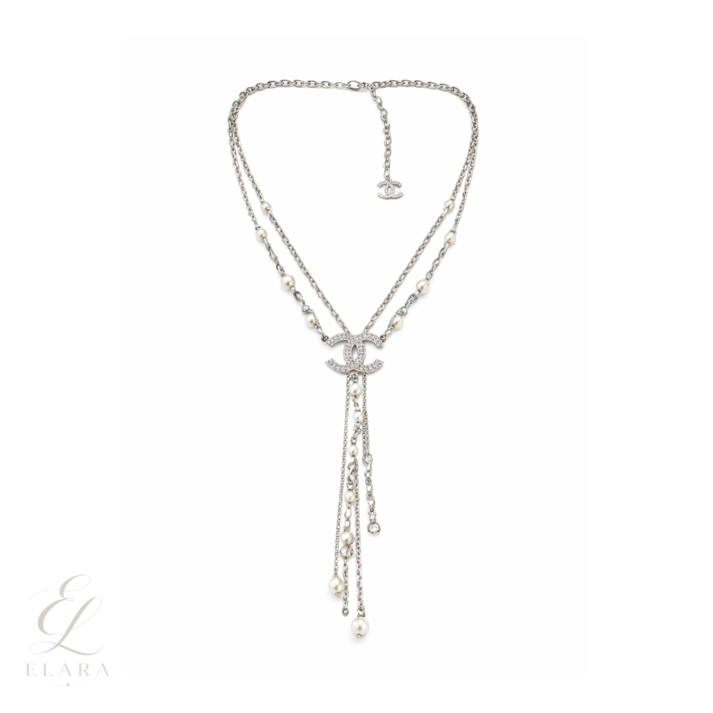 Chanel | CC Logo Interlocking Pearl Chain Lariat Necklace – product image 1