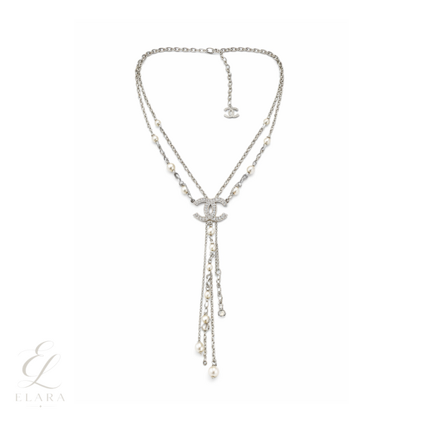 Chanel | CC Logo Interlocking Pearl Chain Lariat Necklace