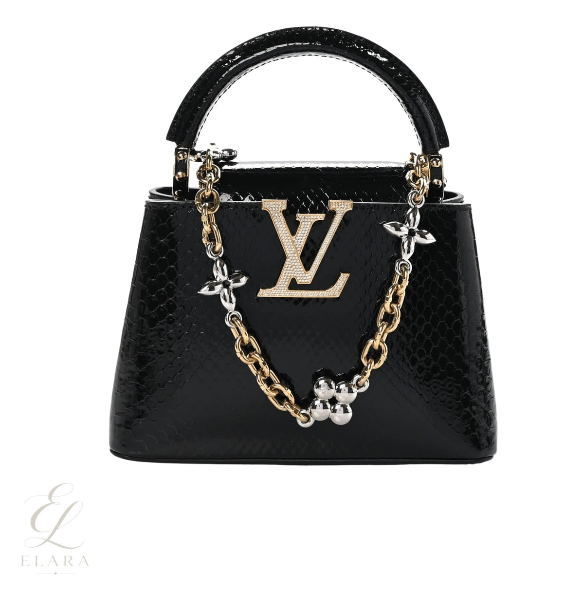 Louis Vuitton | Snakeskin Flower Chain Capucines Mini Bag – Black – product image 1