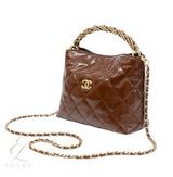 Chanel | Quilted Braided Handle Chain Hobo Brown Leather Bag – product image 2