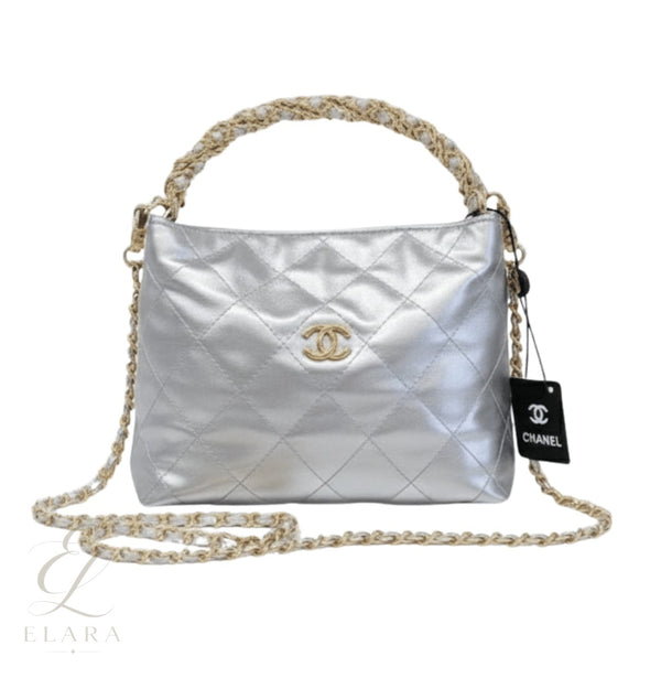 Chanel | Metallic Lambskin Chain Rows Quilted Chain Hobo Bag – Silver