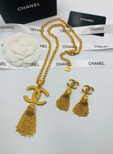 Chanel | Textured CC Tassel Necklace & Earrings Set – product image 5