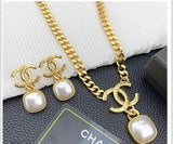 Chanel | Hammered Gold Tone CC Pearl Set Jewelry – product image 3