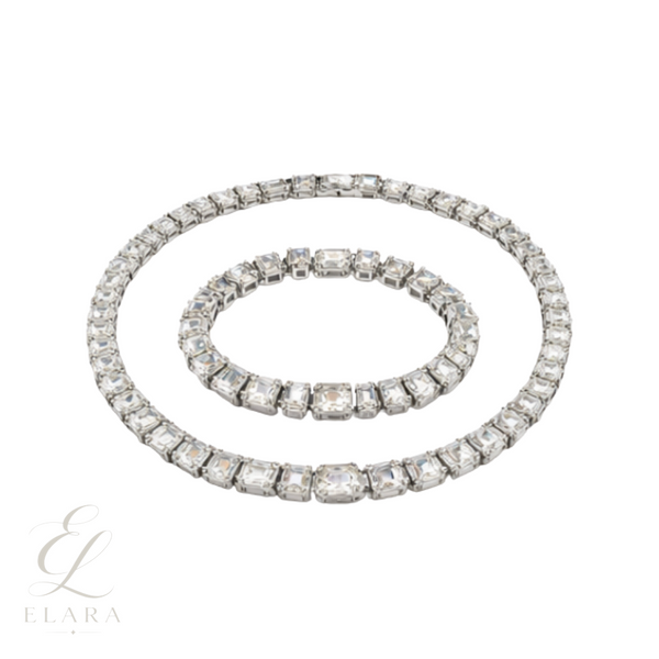 Dior | Solitaire Crystal Necklace And Bracelet Set Silver