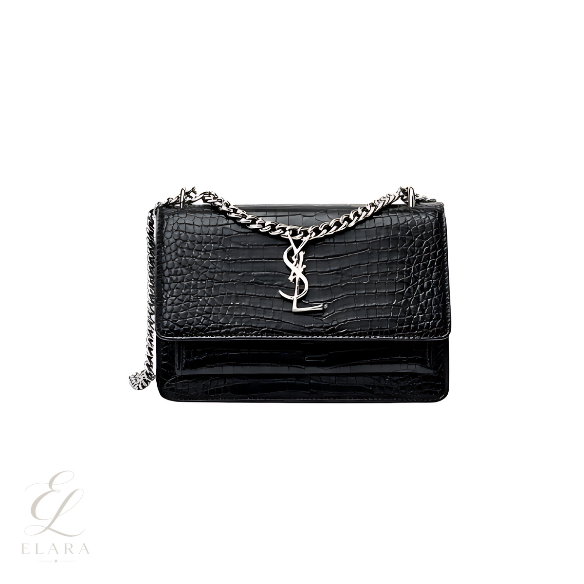 Saint Laurent | Sunset Medium Black Croc-Embossed Bag – product image 1