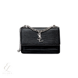 Saint Laurent | Sunset Medium Black Croc-Embossed Bag – product image 1