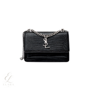 Saint Laurent | Sunset Medium Black Croc-Embossed Bag – product image 1