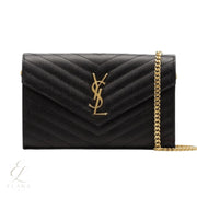 Saint Laurent | Cassandre Envelope Chain Crossbody Black Grain De Poudre Leather Bag – product image 1