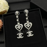 Chanel | Heart CC Logo Drop Earrings Silver Tone – product image 2