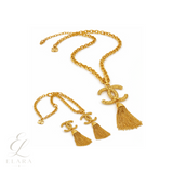 Chanel | Textured CC Tassel Necklace & Earrings Set – product image 3