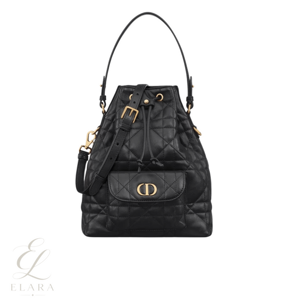 Dior | Caro Bucket Black Macrocannage Lambskin Bag