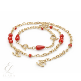 Chanel | Logo Red Resin Pearl Crystal Station Necklace – product image 2