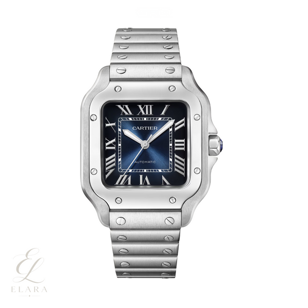 Cartier | Santos de Steel Blue Dial Watch