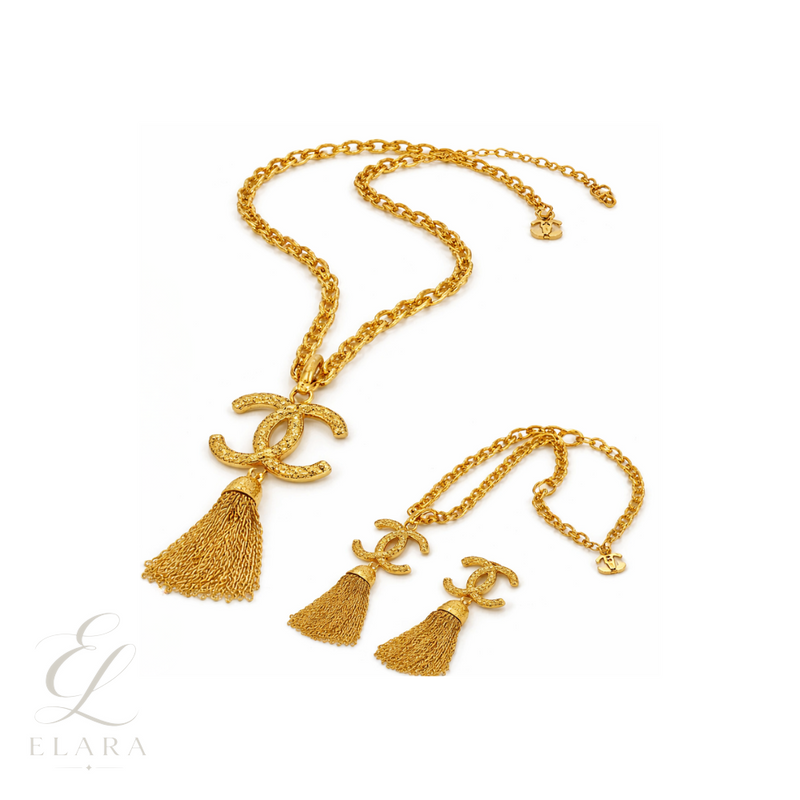 Chanel | Textured CC Tassel Necklace & Earrings Set – product image 1