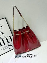 Coach | Quilted Leather Chain Bucket Red Gold-Tone Bag – Gold Tone – product image 4