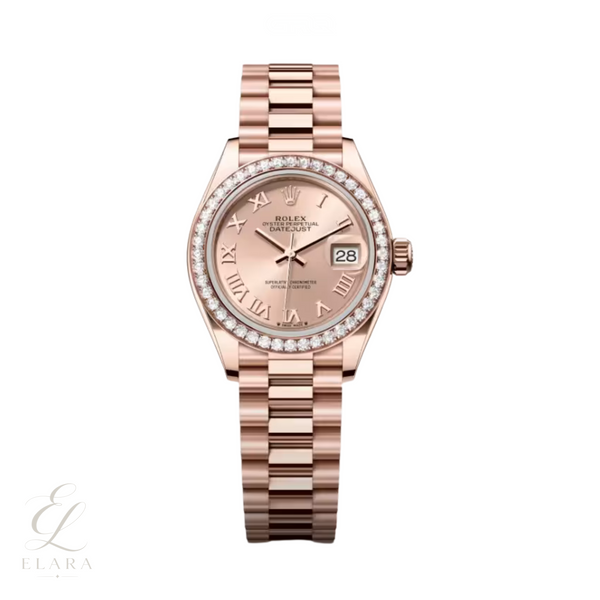Rolex | Datejust 28 Rose Dial Diamond Bezel Watch
