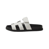 Hermès | Chypre White Leather Slides – product image 1