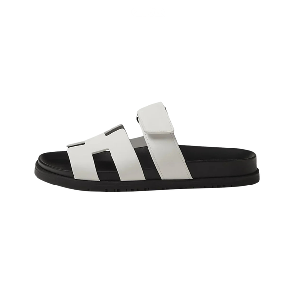 Hermès | Chypre White Leather Slides