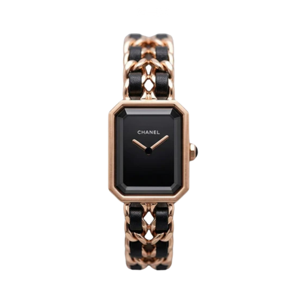 Chanel | Première Édition Rose Gold Black Leather Chain Watch