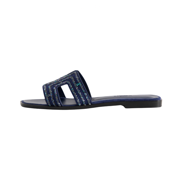 Hermès | Oran Navy Blue Suede Slides