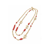 Chanel | Logo Red Resin Pearl Crystal Station Necklace – product image 1