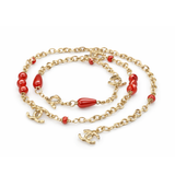 Chanel | Logo Red Resin Pearl Crystal Station Necklace – product image 2