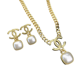 Chanel | Hammered Gold Tone CC Pearl Set Jewelry – product image 1