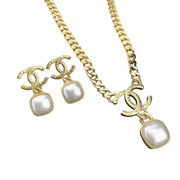 Chanel | Hammered Gold Tone CC Pearl Set Jewelry – product image 1
