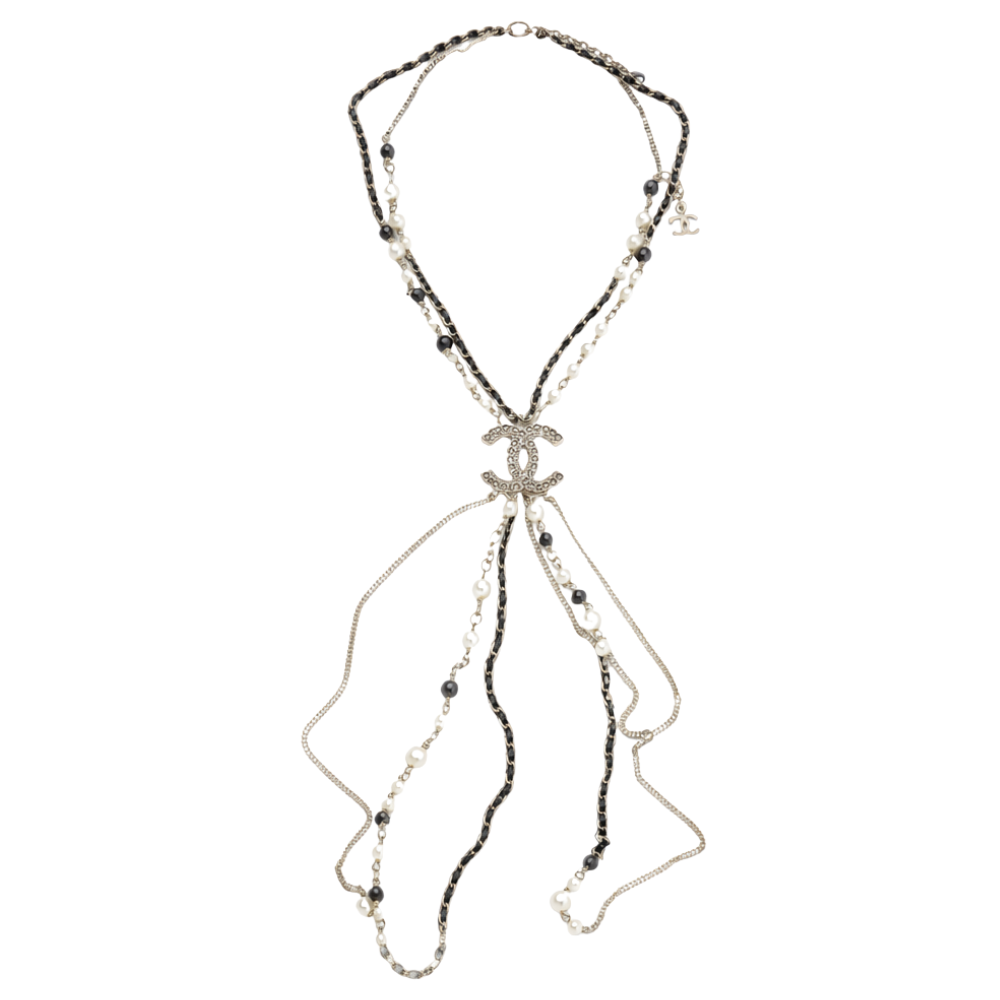 Chanel | Long Bead Pearl CC Logo Sautoir Necklace Gold Tone – product image 1