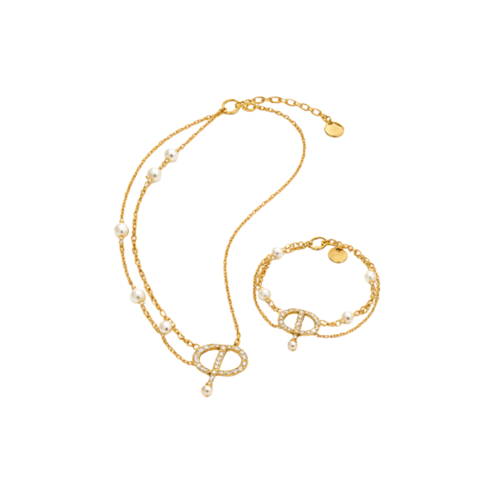 Dior | CD Pearl Layered Necklace Bracelet Set Gold – product image 1
