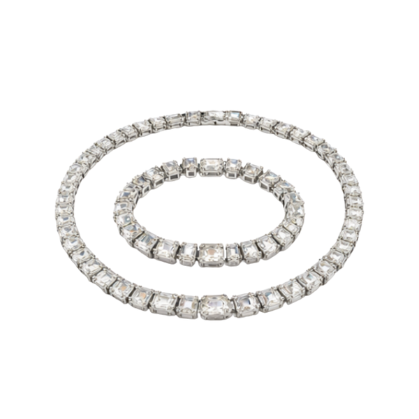 Dior | Solitaire Crystal Necklace And Bracelet Set Silver