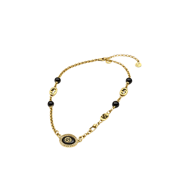 Gucci | GG Black Bead Chain Bracelet Gold