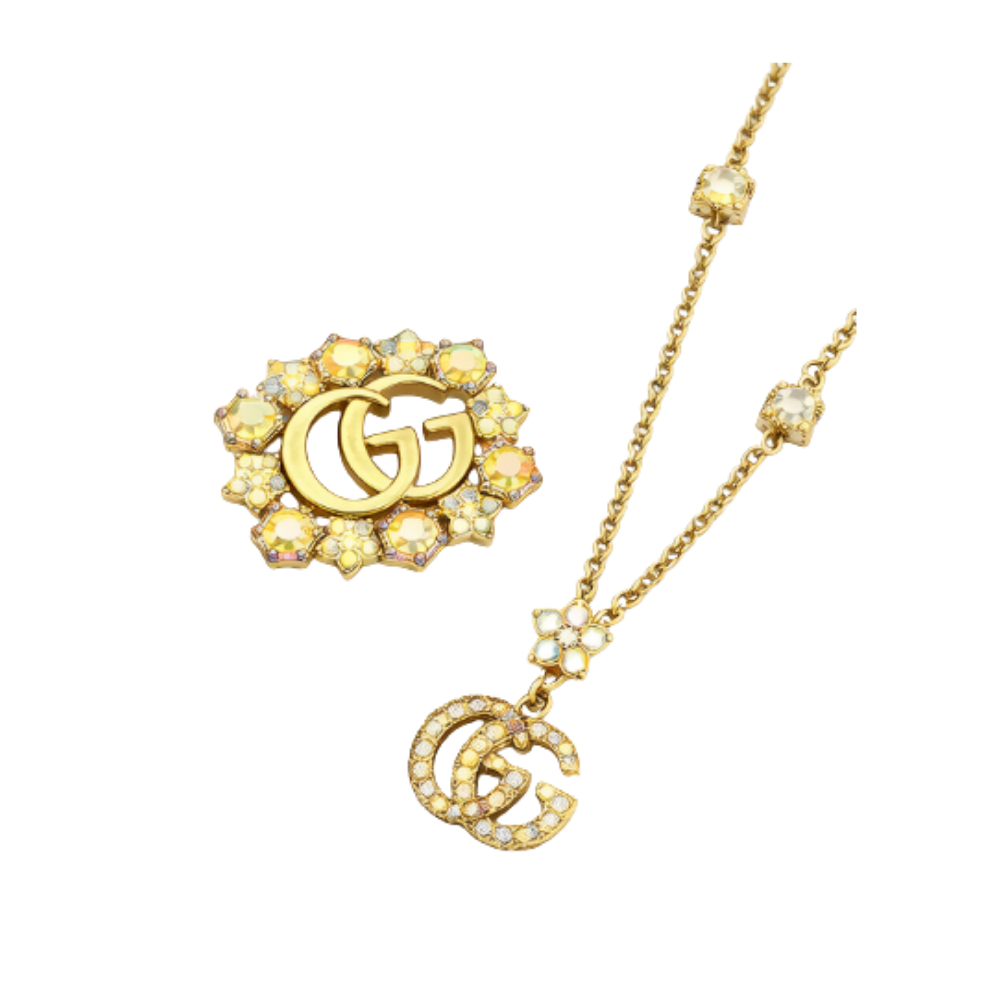 Gucci | GG Crystal Earring Brooch Set Gold – product image 1