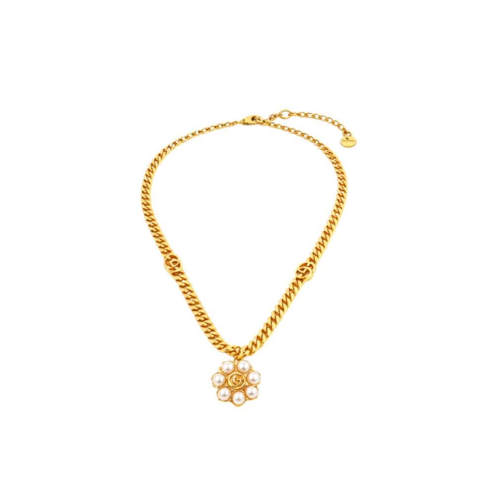 Gucci | GG Pearl Pendant Chain Necklace Gold – product image 1
